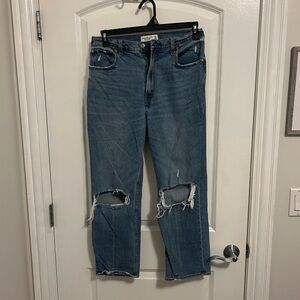 Abercrombie & Fitch Ankle Straight Distressed Blue Jeans